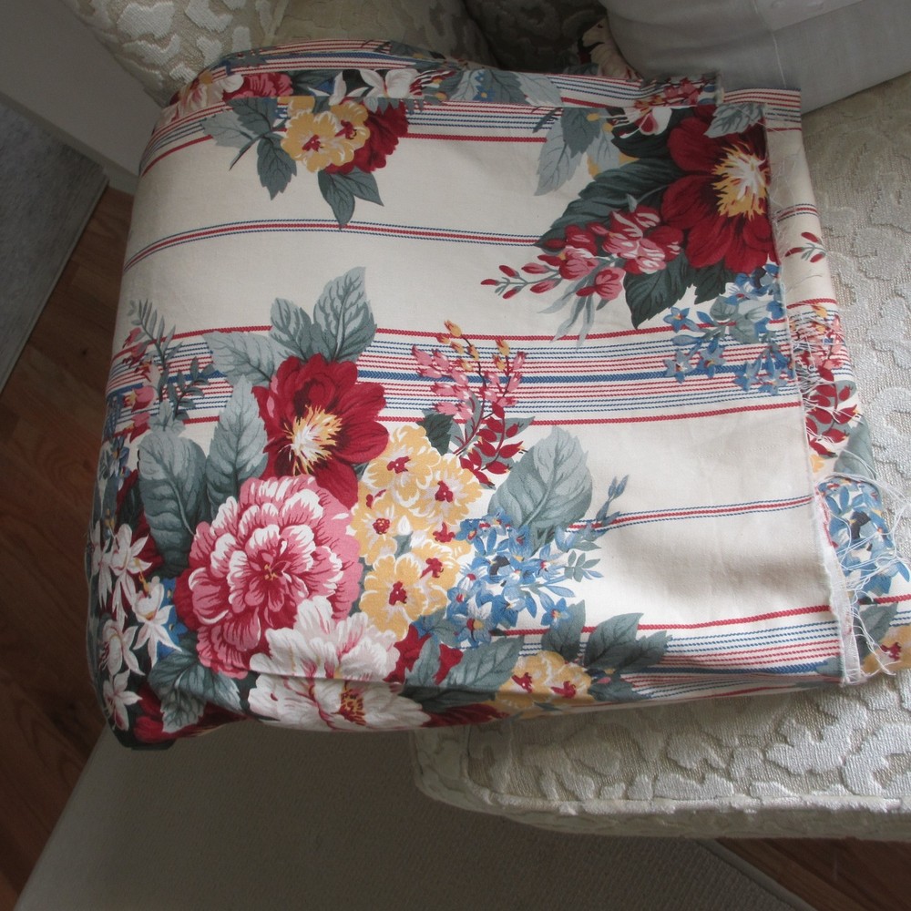 RALPH LAUREN VTG. FABRIC 10.4 YDS. SIMILAR TO DYLAN’S GROVE FLORAL/STRIPE