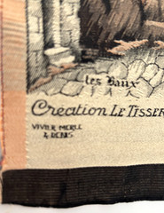 Vtg 7X14 LES BAUX Provence FRANCE Tisserand Silk Wall TAPESTRY FABRIC Hang PANEL