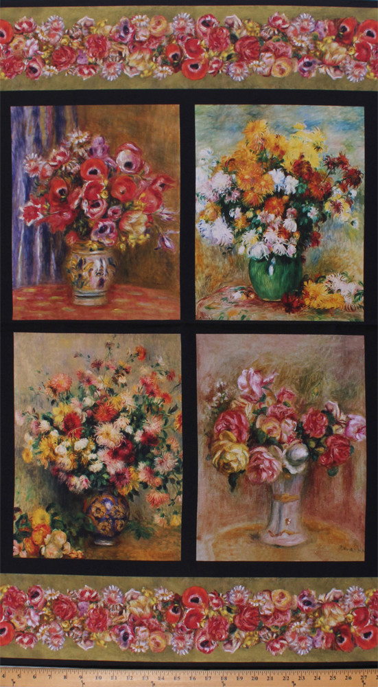 23″ X 44″ Panel Renoir Painting-Look Flowers Vases Floral Cotton Fabric D780.61