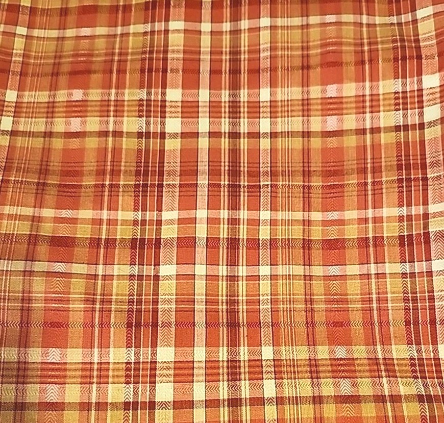Red Ivory Tan Green Plaid Homespun Fabric 3.5 Yards X 57″