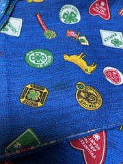 Vtg 4-H Club FABRIC Clover Quilt Home Farm Handkerchief Blue 4.75 Yds Springs