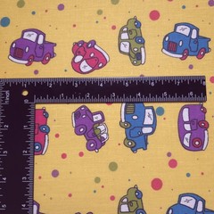 Retro Vintage Cars Polka Dot Yellow Poly Cotton Fabric 58″ By The Yard