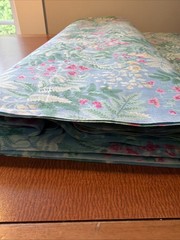 Vtg 7Yards Fabric Birds, Ferns, Flowers Pale Blue Pink Yellow Green 42” Cotton