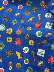 Vtg 4-H Club FABRIC Clover Quilt Home Farm Handkerchief Blue 4.75 Yds Springs