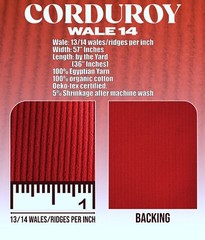 14 Wale Apparel Corduroy Fabric 280GSM Solid /Continuous Yard 58″W/100% Cotton