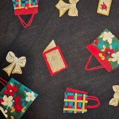 Christmas “Purses & Bows & Cards” on Black Cotton Quilting Fabric