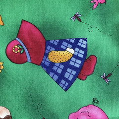 Vtg Sunbonnet Sue Suzie Q on Farm Fabri-Quilt by the yard Cotton Fabric 44″ w