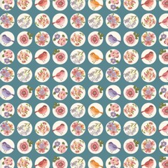 Nature Sings Tweeting Blue Birds 24111 Fabric Poppie Cotton by the Half Yard