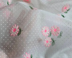 Mixed lot of flocked sheer floral fabric, pink yellow aqua blue, sizes in photos