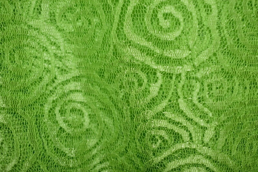 LIME GREEN SWIRLS ON GREEN SEE THRU MESH POLYESTER FABRIC 3 3/4 YARDS