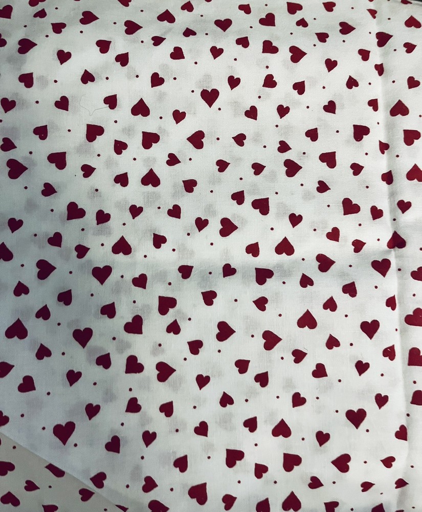 Novelty Springs Industries “DEAR HEARTS” # 8497 Red Hearts & Dots on White BTFQ