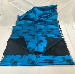 Vtg.silk fabric/material Peacock blue with Black Foral design, made in Hong Kong
