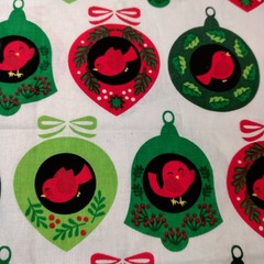 Christmas Bulbs Red Bird Holiday Fabric Material Sewing Sew Crafts Birds 56.5″