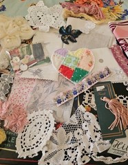 Slow Stitch Junk Journal Kit 32 Pieces Fabric, Lace, Appliques,Doily,Buttons Etc