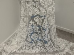 Off White Beaded Sequins Corded Embroidery Bridal Lace Fabric 50” Width 1 Yard