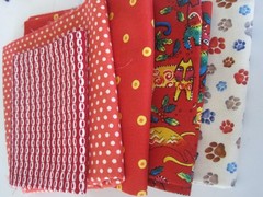 Fabric Red Fat Quarters Dog Paw Dots Cat Lot 5