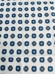 VTG Mid Century Geometric Teal Blue & Gray on White Retro Remnant 29″x26″