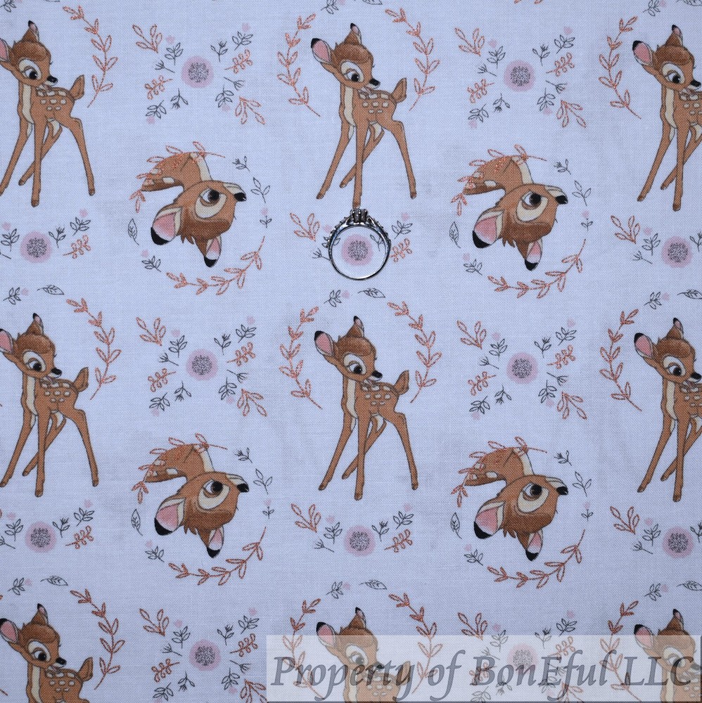 BonEful Fabric FQ Cotton Quilt White Bambi Baby Disney Movie Girl Boy Scenic Kid