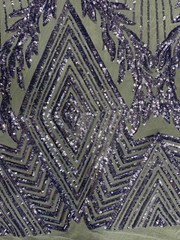 Francesca BLUE LAVENDER Vines and Diamonds Pattern Sequins on Light BLUE Mesh L