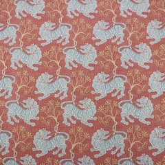 P KAUFMANN LION DANCE ROUGE RED BLUE ANIMAL PRINT MULTIUSE FABRIC BY YARD 54″W