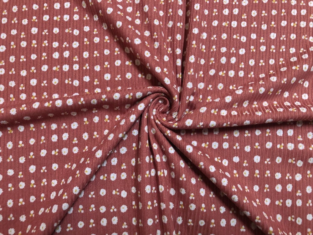 Rib Knit Terracotta Ditsy Dots Rayon Spandex 4 Way Stretch 60″W Yard-RBPR081