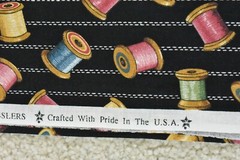 By 1/2 Yd, Vintage, Colorful Wooden Spools on Black, Concord, Kesslers, P7956