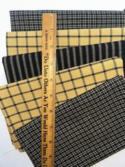5 GOLDEN YELLOW and BLACK Check and Stripe 100% Cotton Homespun Fat Quarters