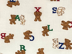 TEDDY BEAR Alphabet Letters Red Blue Green on White COTTON Fabric Cranston 2 yds
