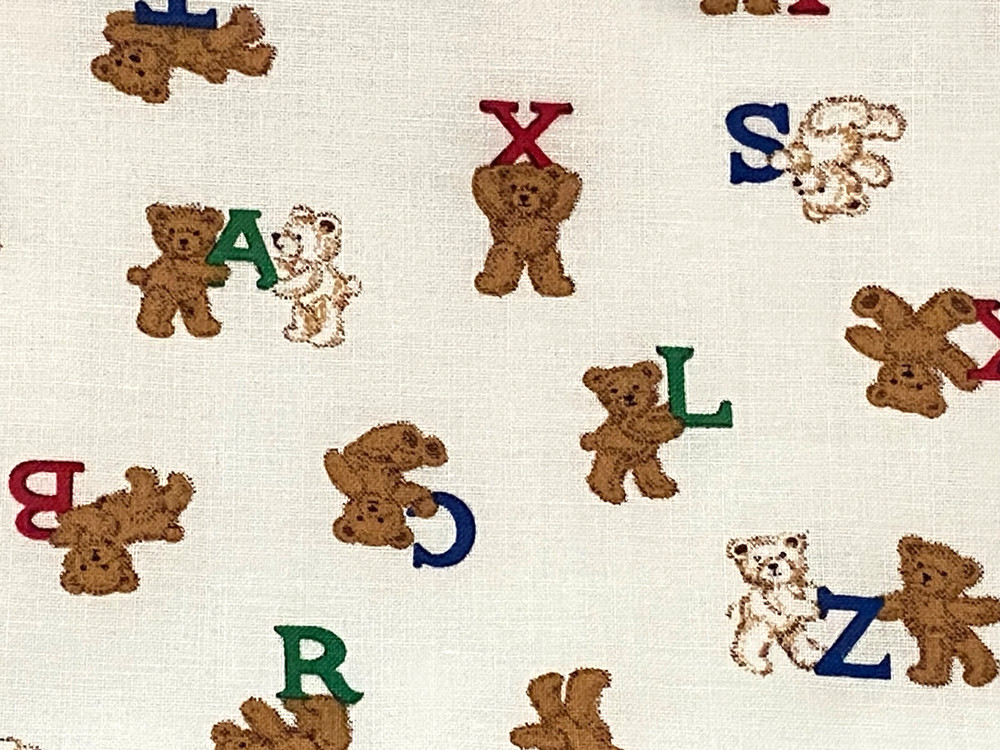 TEDDY BEAR Alphabet Letters Red Blue Green on White COTTON Fabric Cranston 2 yds