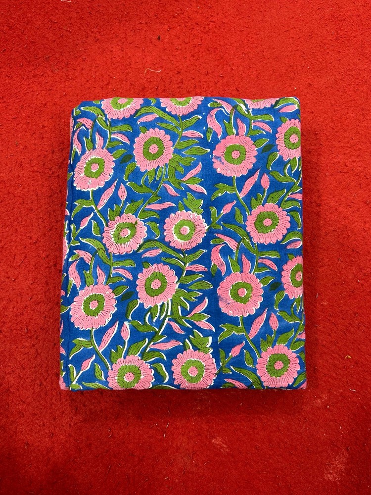 By 5 Yard Hand Block Print Handmade Cotton Indian Natural Sanganeri Print Fabric
