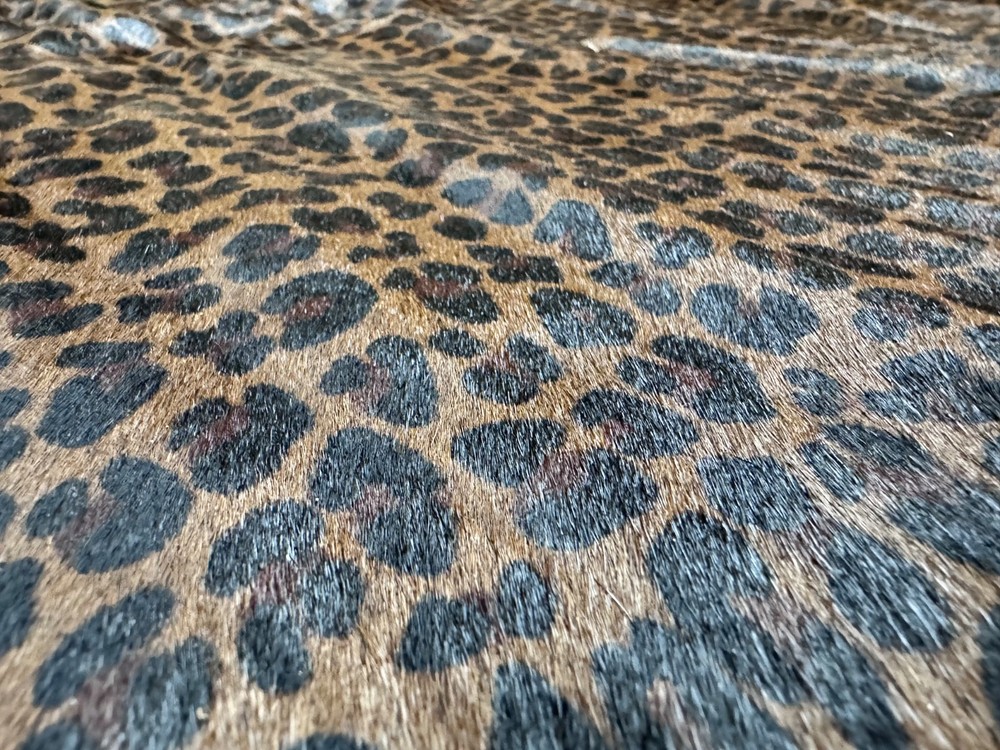 Genuine Hair-On Hide Leather Cheetah Leopard Print Glossy Upholstery Designer