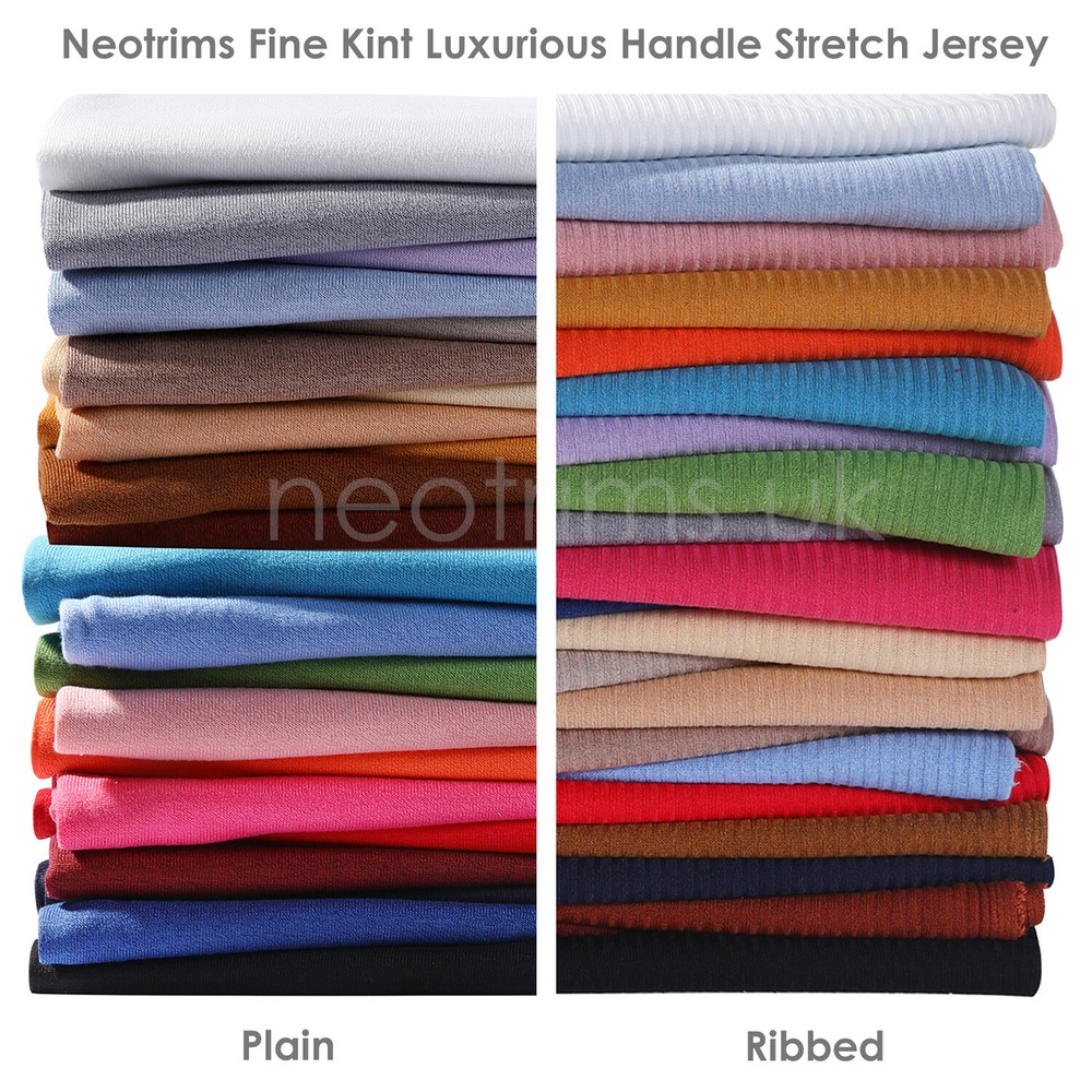 Ribbed Knit Fabric Jersey Stretch Material Plain and Rib Pattern to Mix & Match