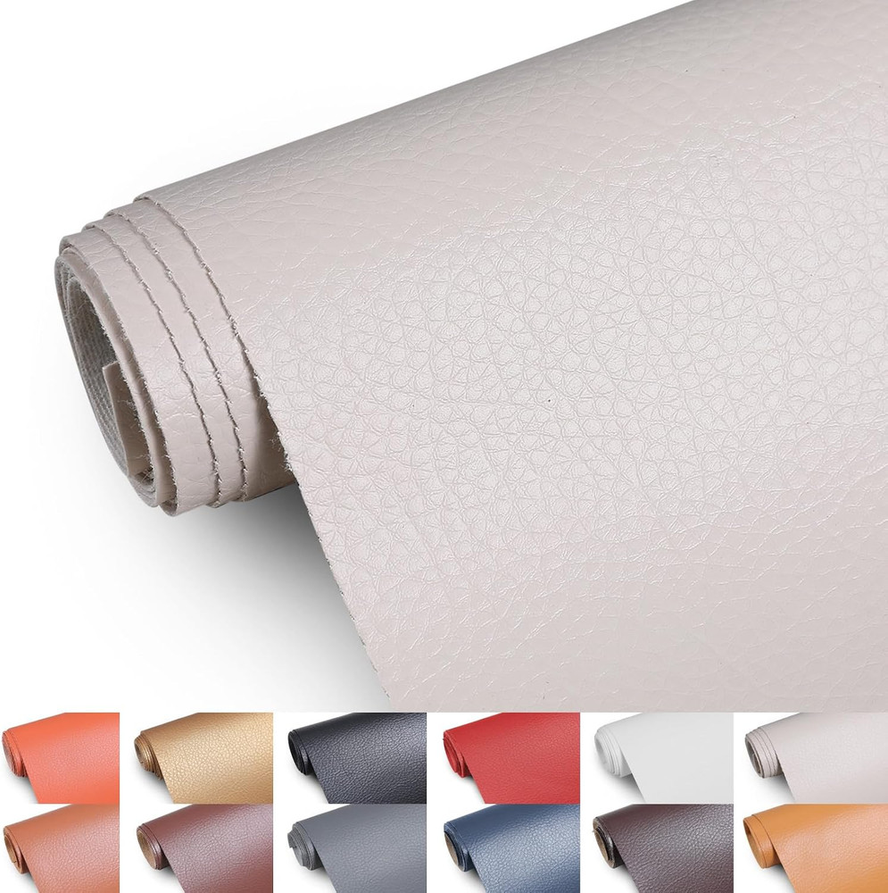 Faux Leather 0.7Mm Upholstery Fabric by the Yard 55X36 Inch Beige | PU Waterproo