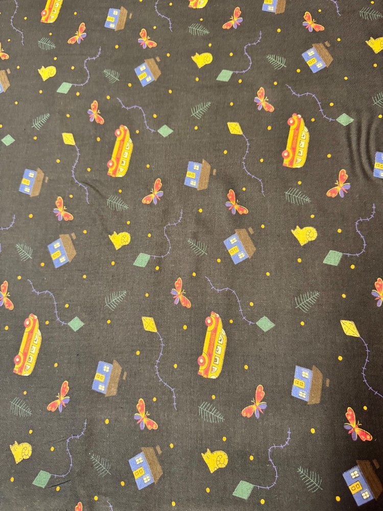 After School Adventures Bus Kite Cat 1 yard 100% Cotton Fabric Free Ship SBB3