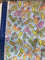 3 1/2 Yards Flamingo Road By Exclusively Quilters Flip Flops On light Blue Back