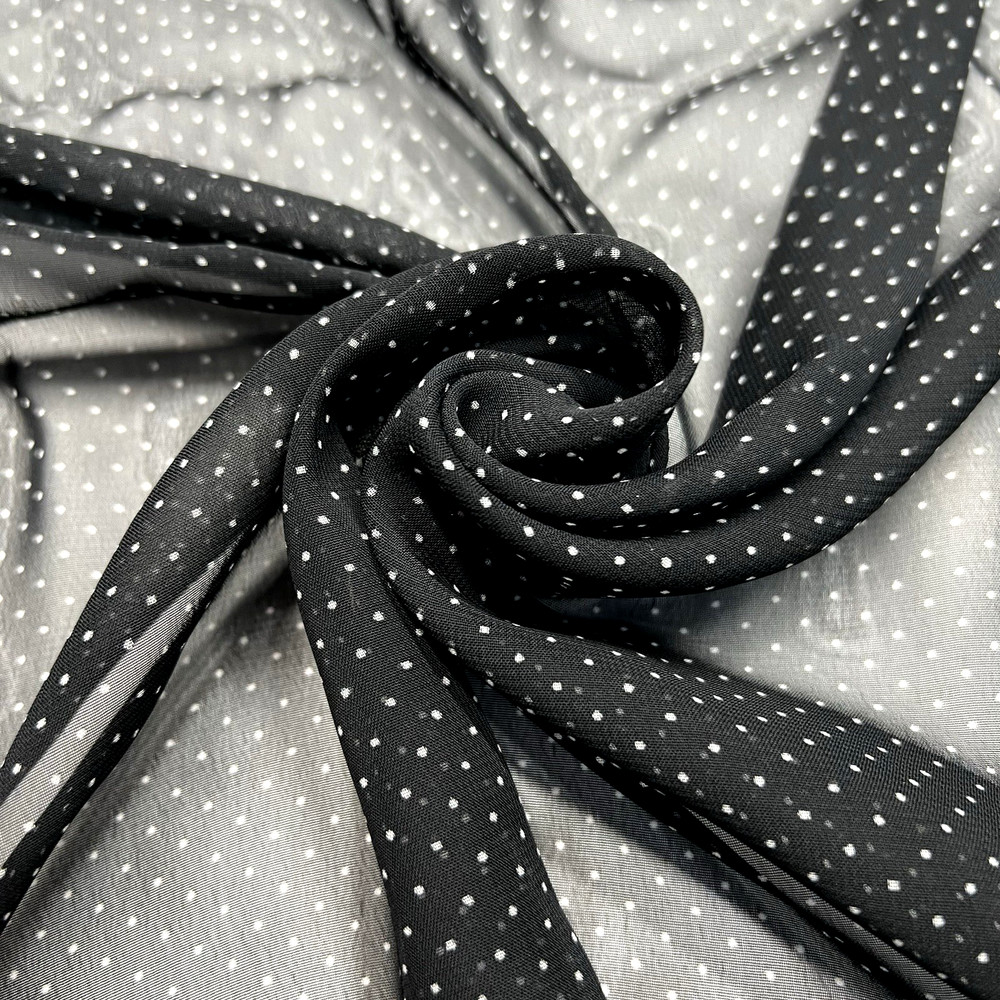Chiffon Poly Black & White Polka Dots Sheer Fabric Lot of 3 Yards &12″ for $ 10