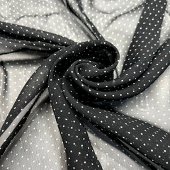 Chiffon Poly Black & White Polka Dots Sheer Fabric Lot of 3 Yards &12″ for $ 10