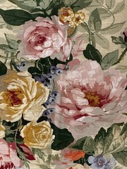 P. Kaufman Upholstery Curtain Fabric 2.75 Yards by 54”Cabbage Roses Linen Weave