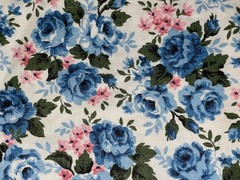 By 1/2 Yd Vintage Blue Rose Pink Floral by Cranston Cotton Quilt Fabric BTHY