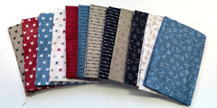 HUGE MODA “Branded” 37 PC Bundle Fat Eighths Cotton Fabric Red White Blue 9″x22″
