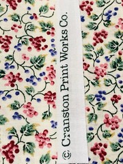Tiny Maroon Pink Purple Berries Leaves on Cream Calico VTG Cranston Fabric 16″