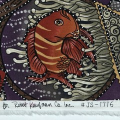 Faux Patchwork Exotic Fish Purple Sampou The Red Sea Kaufman Cotton Fabric 27″L