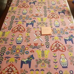 Pink Holland Oxford Cloth, Lg. 74″x46″ Trefle Kokka,Matryoshka, Russian, Japan