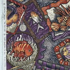 Faux Patchwork Exotic Fish Purple Sampou The Red Sea Kaufman Cotton Fabric 27″L