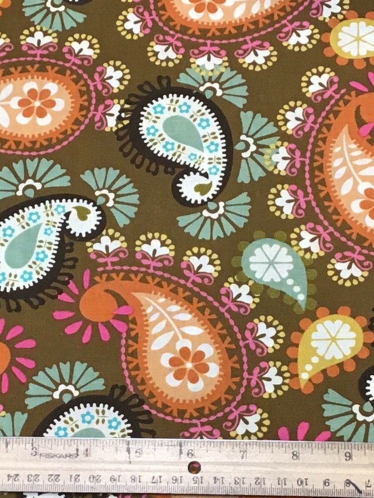 Brown & Orange Lovely Paisley Print Cotton Fabric, Out Of Print, BTHY