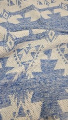 Blue Ivory Geometric Tweed Fabric by the Yard Aztec Tribal Style Fabric 150cm