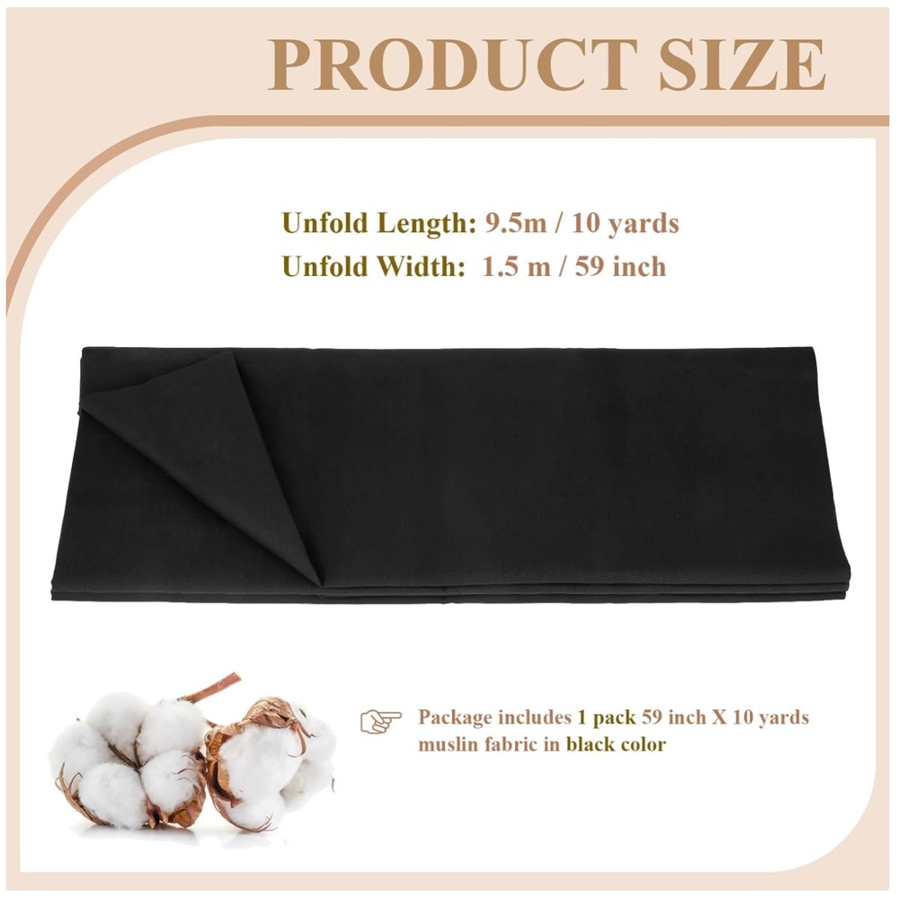 Easy Care Black Cotton Muslin – 59″ x 10 Yards for Garments