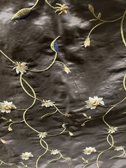 FAUX SILK FLOWERS EMBROIDERED~DRAPERY UPHOLSTERY Sold By The Yd- Chocolate Brown