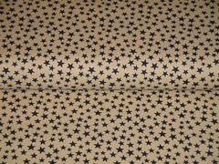 Star Fabric * Scattered Navy Star And Tan Cotton Calico Fabric * Sewing Fabric