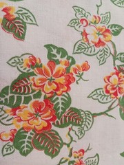 Vintage Flour Feed Sack Fabric Cream w Orange & Green Flowers Nosegays 32×42″